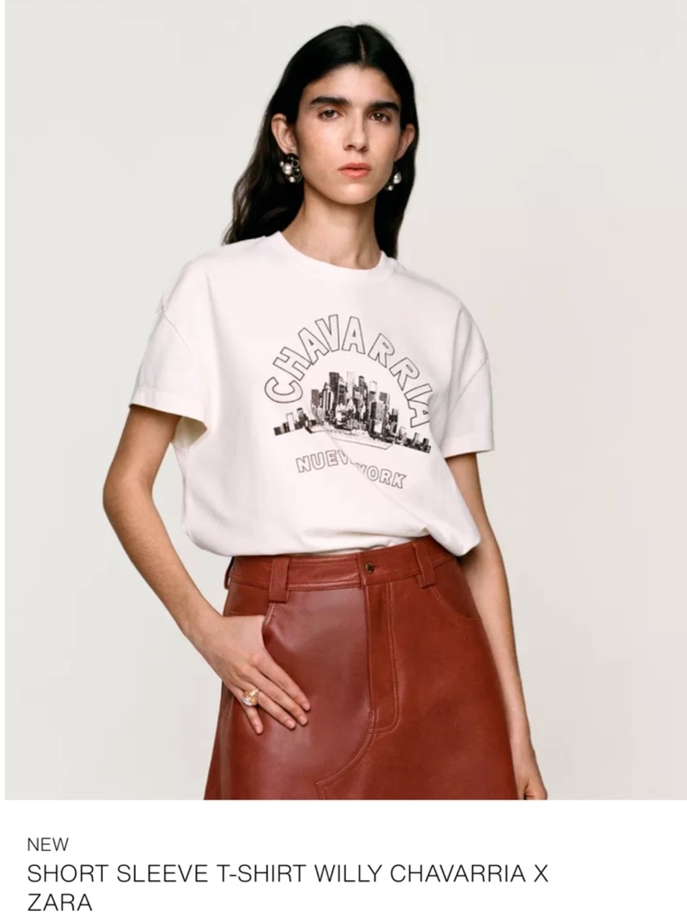 Zara Cream Graphic Tee with Black Skyline Print